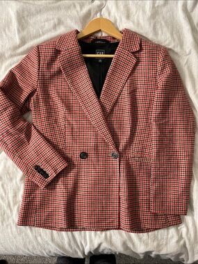 GAP Red and Brown Houndstooth Blazer